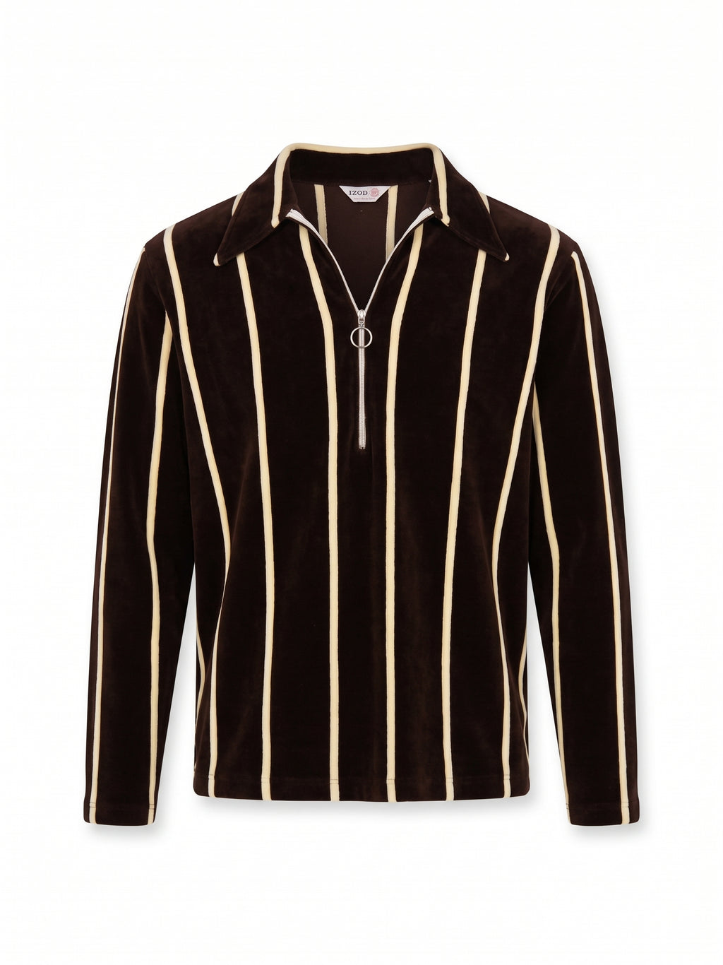 IZOD Brown and Cream Stripe Quarter Zip