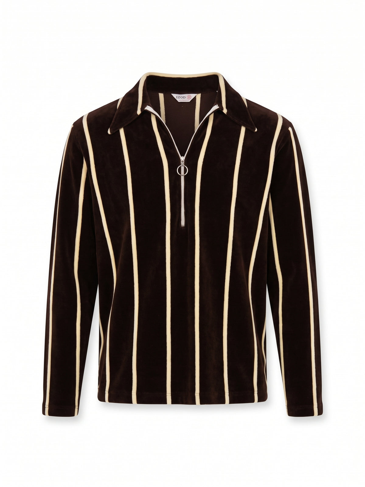 IZOD Brown and Cream Stripe Quarter Zip