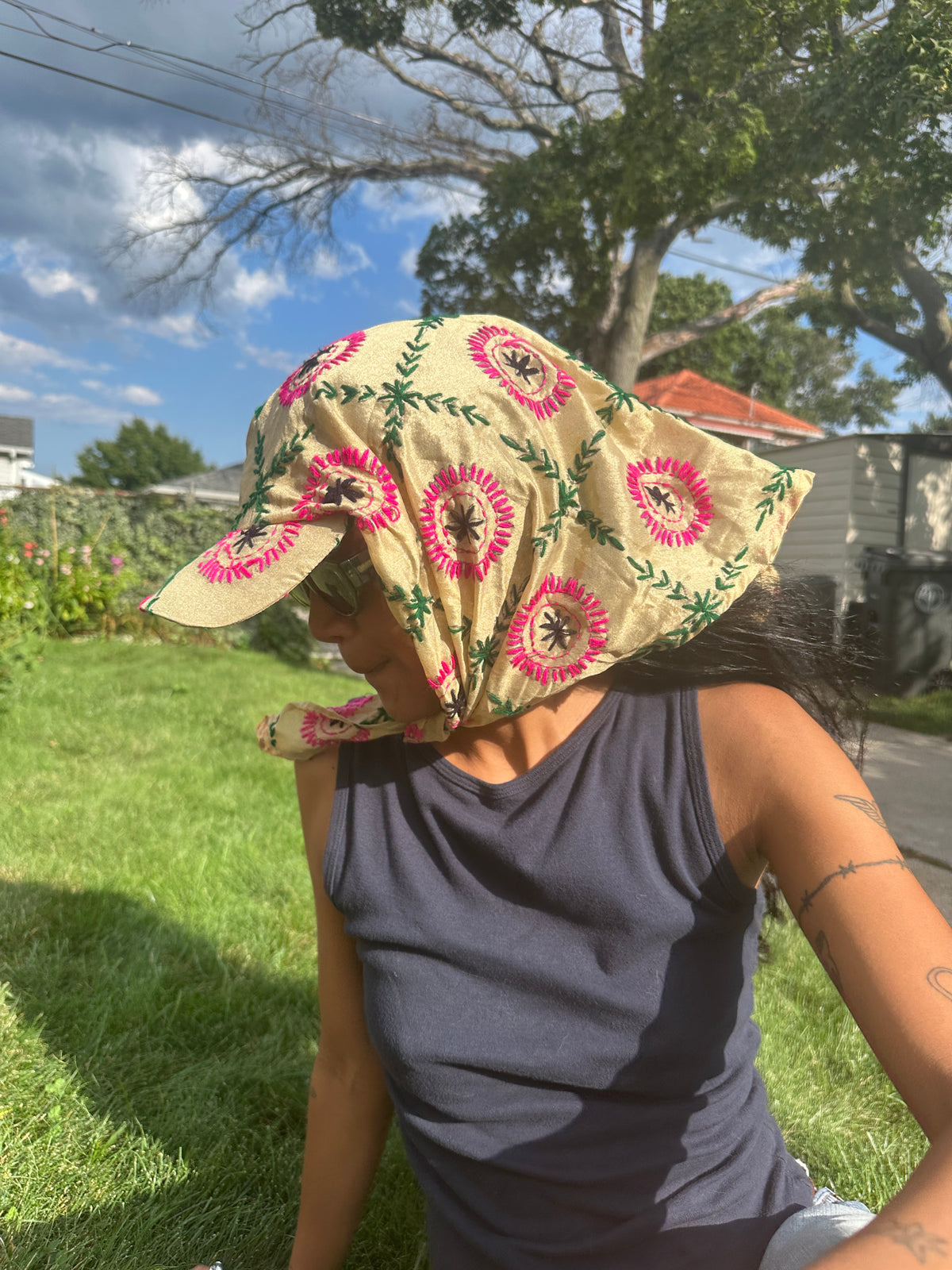 Thread Embroidered Scarf Hat