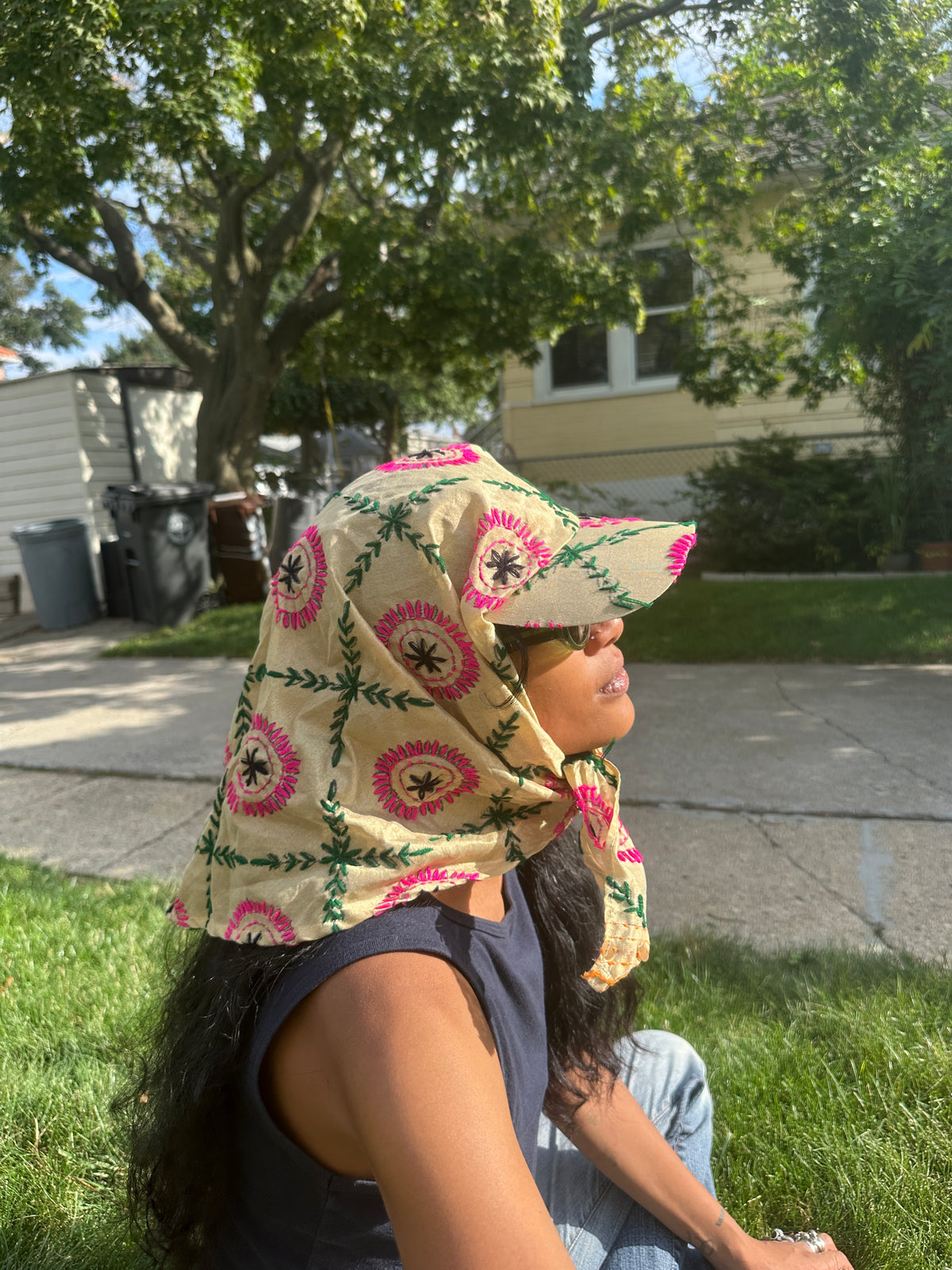 Thread Embroidered Scarf Hat